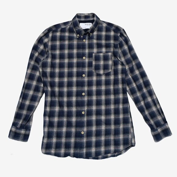 Selected Homme Men's 15 Small Slim Fit Button Dress Shirt Yellow Blue Plaid - Picture 1 of 7